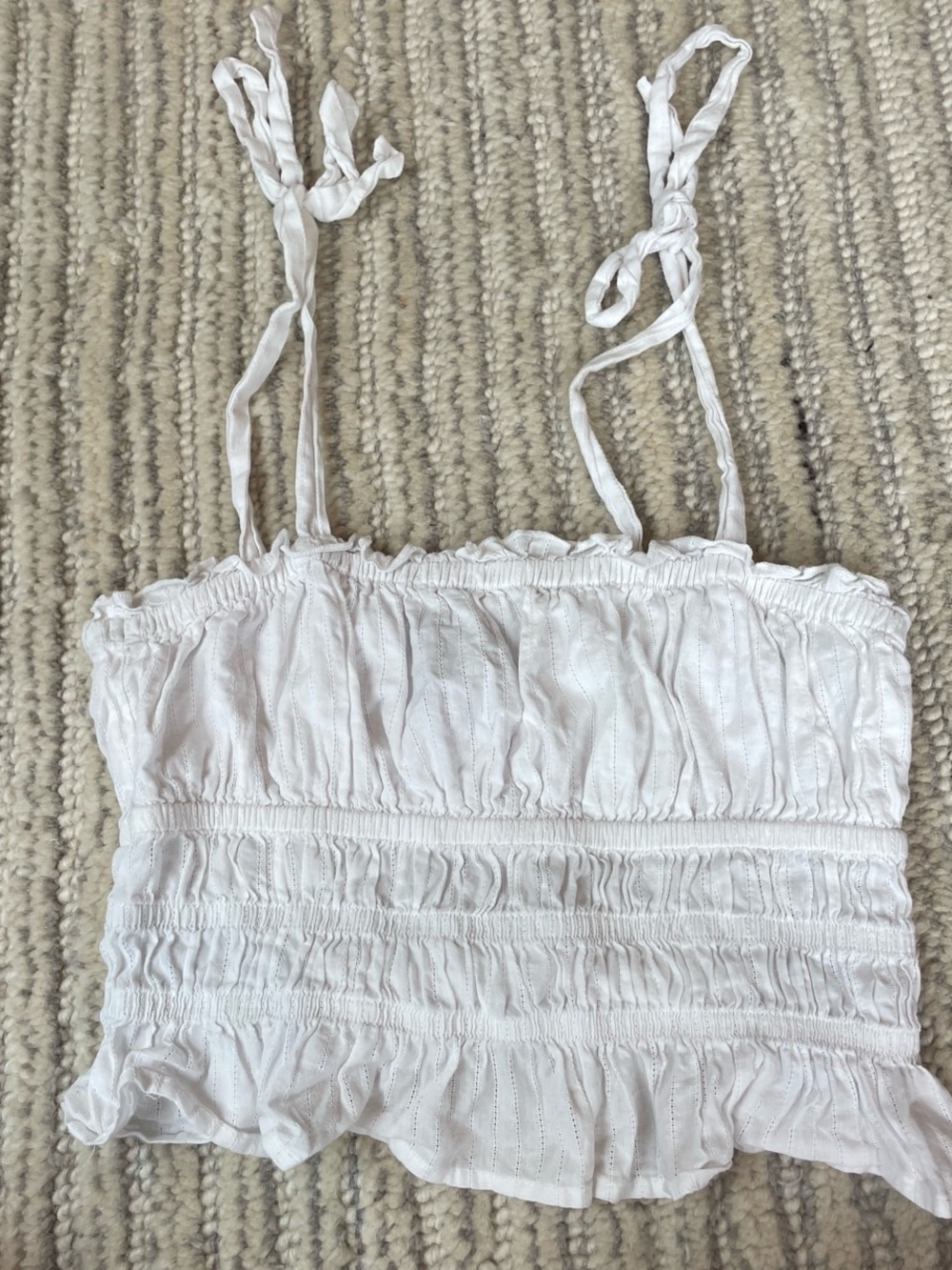 Forever 21 White 100% cotton Smocked Eyelet Crop Top small